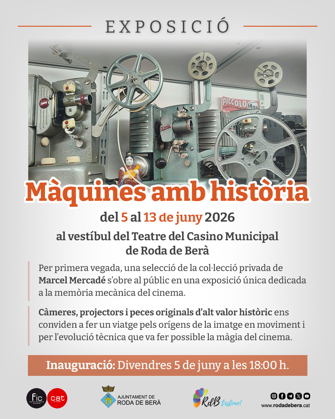 El vestíbul del Teatre del Casino Municipal acollirà l'exposició “Màquines amb història” durant la celebració del FIC-CAT
